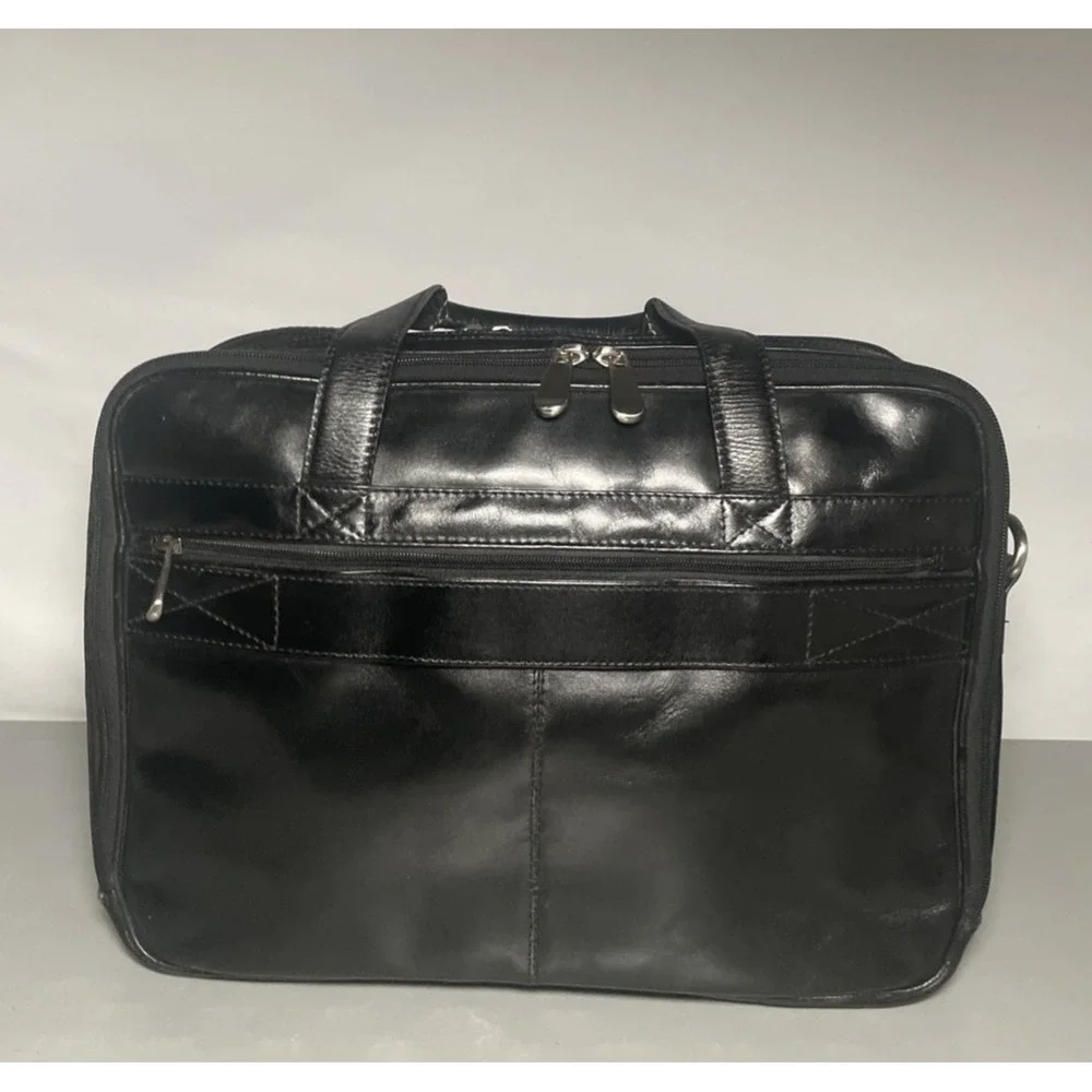 VINTAGE CANYON OUTBACK LEATHER GOODS BLACK LEATHER EXPANDABLE BRIEFCASE BAG